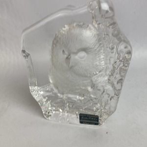 MATS JONASSON Paperweight Signed Large Lead Crystal Owl Sculpture 5” Tall